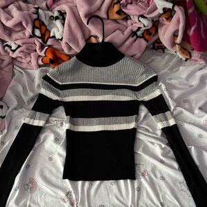 black white and gray striped shirt